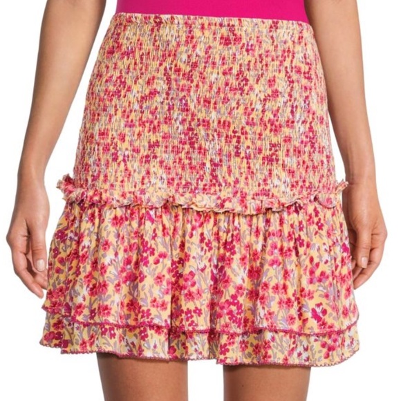 NWT POUPETTE ST BARTH Triny Smocked Mini Skirt Purple Daffodil Size Medium